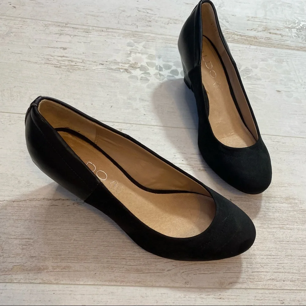 Aldo Black Suede and Leather Wedges